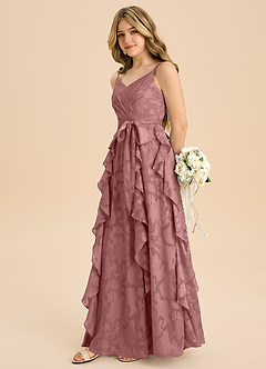 Azazie Peyton Junior Klä av A-Line i Blommig Utbrändhet Plisserad image5