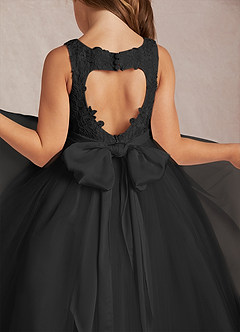 Azazie Calla Abiti da Ragazza di Fiori Abito Principessa in Tulle Pizzo Nero image4