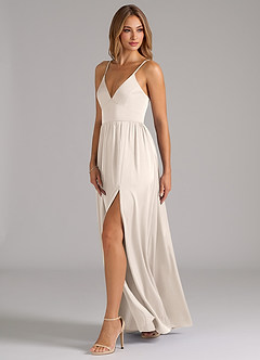 Azazie Aaida Robes de demoiselle d'honneur Robe Trapèze en Satin extensible Corset Albâtre Blanc image3