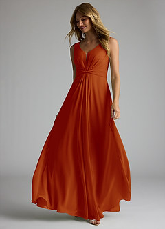 Azazie Gina Bridesmaid Dresses Paprika A-Line V-Neck Pleated Chiffon Dress image2