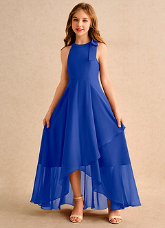 Azazie Boop Girls Formal Robe Demoiselle D'honneur Fillette Robe Trapèze en Mousseline de soie Arc Bleu Roi image5