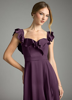Azazie Lyra Bridesmaid Dresses Plum A-Line Off the Shoulder Stretch Satin Convertible Dress image2