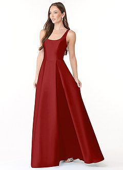 Azazie Neve Bridesmaid Dresses Pomegranate Ball-Gown with Pockets Stretch Satin Dress image3