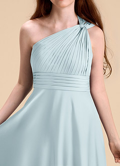 Azazie Charlize Junior Mist A-Line Pleated Stretch Satin Dress image7