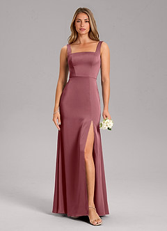 Azazie Frostine Bridesmaid Dresses Desert Rose A-Line Bow Stretch Satin Dress image3