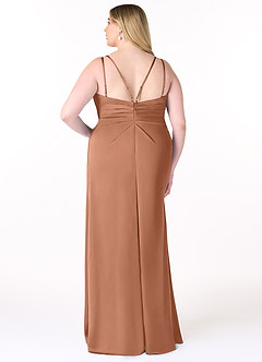 Azazie Aqua Bridesmaid Dresses Bronzer A-Line V-Neck Pleated Stretch Satin Dress image9