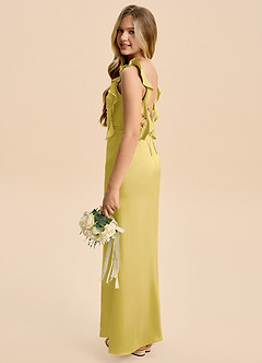 Azazie Jessamine Junior Canary A-Line Ruched Stretch Satin Dress image5