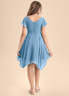 Azazie Janeaurelia Junior Steel Blue A-Line Pleated Chiffon Dress image2