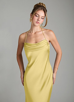 Azazie Mae Bridesmaid Dresses Canary Mermaid Pleated Stretch Satin Dress image3