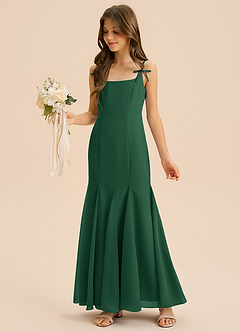 Azazie Evey Junior Abito Sirena in Chiffon Plissettato Verde Scuro image1