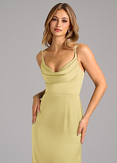 Azazie Aimee Robes de demoiselle d'honneur Robe Trapèze en Satin extensible Encolure en Forme de Cœur Sorbet Citron image5