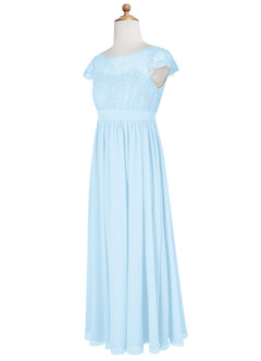 Azazie Silvermist Junior Sky Blue A-Line Pleated Chiffon Dress image10