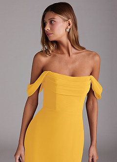 Azazie Saige Bridesmaid Dresses Marigold A-Line Off the Shoulder Chiffon Convertible Dress image5