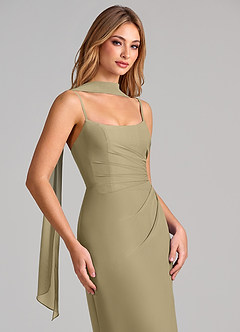 Azazie Calandra Bridesmaid Dresses Moss Green Sheath Pleated Chiffon Dress image6