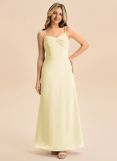Azazie Jordyn Junior Lemon Sorbet A-Line Sweetheart Neckline Chiffon Dress image3