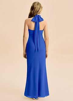 Azazie Velli Junior Meerjungfrau-Linie Hoher Kragen Chiffon Kleid Königsblau image2