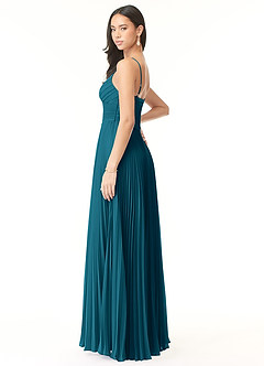 Azazie Vini Abiti da Damigella Abito A-Line in Chiffon con Scollo a V a Pieghe Blu Inchiostro image4