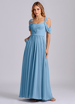Azazie Koa Final Sale Steel Blue A-Line Off the Shoulder Chiffon Dress image3