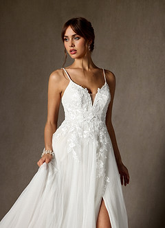Azazie Nikita Wedding Dresses Diamond White A-Line Sequins Tulle Dress image4