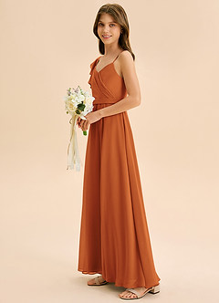 Azazie Kelsea Junior Abito A-Line in Chiffon Increspato Cannella image4