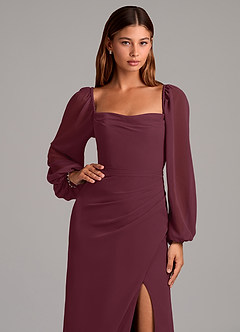 Azazie Brixley Bridesmaid Dresses Cabernet Mermaid Long Sleeve Chiffon Dress image7