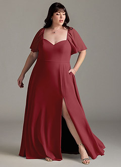 Azazie Chloe Bridesmaid Dresses Pomegranate A-Line Sweetheart Neckline Chiffon Dress image9
