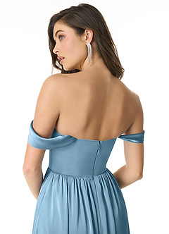 Azazie Morana Bridesmaid Dresses Steel Blue A-Line Off the Shoulder Stretch Satin Convertible Dress image7