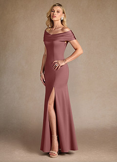 Azazie Pierce vestidos de madre de la novia Vestido de Rosa Del Desierto de Crepé elástico de Sirena con Plisado image2