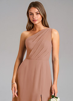 Azazie Phaedra Jurken voor bruidsmeisjes Jurk van Chiffon met A-Lijn One-Shoulder Champagne Roos image8