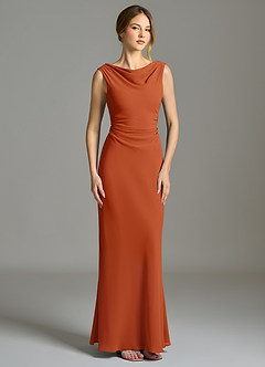 Azazie Kieryn Vestidos de damas de honor Vestido de Naranja Quemada de Gasa de Corte Sirena con Plisado image5