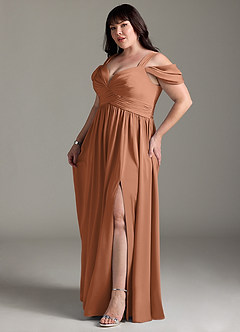 Azazie Lianne Bridesmaid Dresses Bronzer A-Line Off the Shoulder Stretch Satin Dress image13