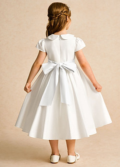 Azazie Deary Flower Girl Dresses Ivory White A-Line Bow Cotton Dress image2