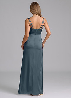 Azazie Leo Final Sale Twilight Sheath Pleated Stretch Satin Dress image3