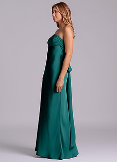 Azazie Ailanie Brudtärnklänningar Klä av Tubklänning i Stretch Satin Axelbandslös Påfågelblå image6