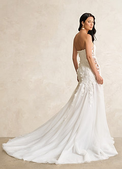 Azazie Priscilla Wedding Dresses Diamond White Mocha Mermaid Lace Tulle Dress image6