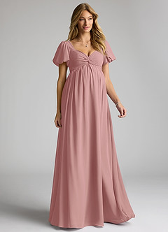 Azazie Madisynn Brautjungfernkleider für Schwangere Schleifen Chiffon Bodenlänge Kleid image1