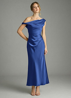 Azazie Emerson Vestidos de damas de honor Vestido de Azul Real de Satén Elástico de Corte Sirena con Vestidos sin tirantes image1