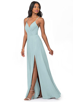 Azazie Everleigh Abiti da Damigella Abito A-Line in Chiffon con Scollo a Cuore a Pieghe Nebbia image6
