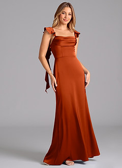 Azazie Adi Bridesmaid Dresses Paprika A-Line Pleated Stretch Satin Dress image5