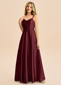 Azazie Rumi Junior Linia A Pofałdowany Satyna elastyczna Długość podłogi Młodsza druhna Sukienka image3