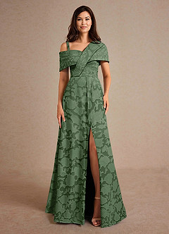 Azazie Milton Mother of the Bride Dresses Eucalyptus A-Line Pleated Floral Burnout Dress image6