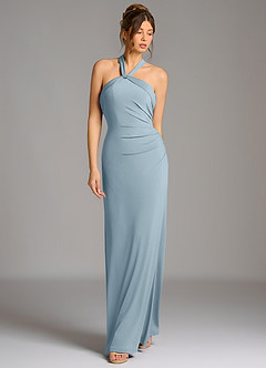 Azazie Valentina Bridesmaid Dresses Dusty Blue Mermaid Pleated Premium Stretch Jersey Dress image1