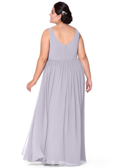 Azazie Keyla Robes de demoiselle d'honneur Robe Trapèze en Mousseline de soie Col V plissé Brume image39