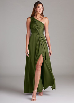 Azazie Brooke Brautjungfernkleider A-Linie One-Shoulder Stretch-Satin Kleid Helles Olivgrün image4
