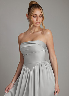 Azazie Zena Brautjungfernkleider A-Linie Schulterfrei Stretch-Satin Kleid Silber image3