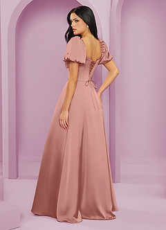 Barbie ♥ Azazie Robes de demoiselle d'honneur Robe Trapèze en Satin extensible Rayé Rosette image2