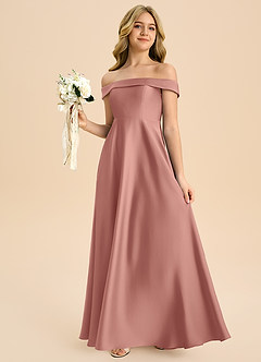 Azazie Sissy Junior Robe Trapèze en Satin extensible Épaule décolletée Rosette image3