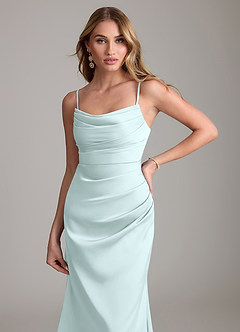 Azazie Lucille Bridesmaid Dresses Sea Glass Mermaid Strapless Stretch Satin Convertible Dress image5