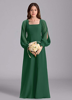 Azazie Bondi Junior Abito A-Line in Chiffon Blusa Verde Scuro image3