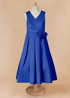 Azazie Ronda Final Sale Royal Blue A-Line Pleated Matte Satin Dress image6